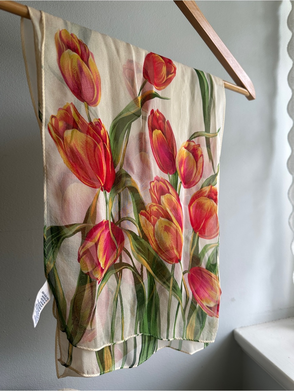 Talbots Vintage Silk Tulip Print Scarf - Peach & Green Floral - Picture 3 of 3